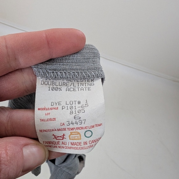 90s Mini Dress Grey Suzy Petites Pencil Embroidery Scoop High Neckline Slit - Picture 8 of 12